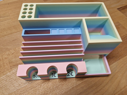 (B-40) 3in1 - Geldscheinständer mit Würfelturm und Challengeaufbewahrung