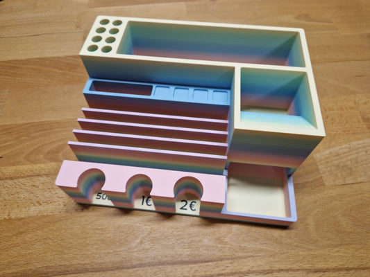 (B-45) 3in1 - Geldscheinständer mit Würfelturm und Challengeaufbewahrung